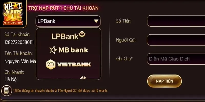 Điều kiện để yêu cầu nạp tiền NHATVIP được xử lý