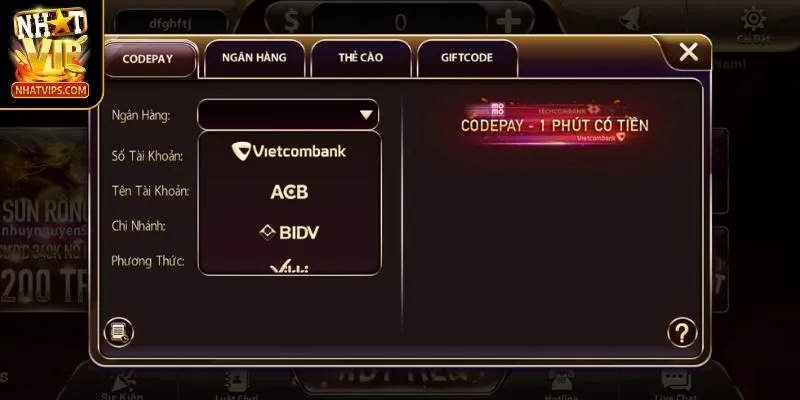Nạp tiền NHATVIP đơn giản qua CodePay